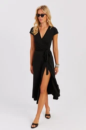 Women's Black Double Breasted Midi Dress