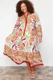 Curve Blue Poplin Woven Floral Plus Size Dress