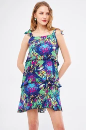 Women's Navy Blue Dekaenya Dress Ruffle Detailed Shoulder Tie Mini Size