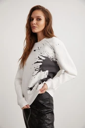 Ibbie Women's Fleece Soft Piece Printed Crew Neck White Sweatshirt