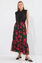 8010 Patterned Chiffon Skirt - F. Black