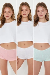 White-Multicolored 3-Pack Cotton Pointel Openwork/Perforated Knitted Boxer Briefs