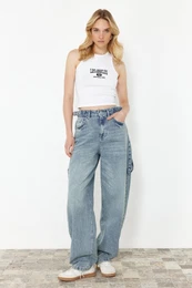 Light Blue More Sustainable Loose Cut High Waist Carpenter Skater Jeans