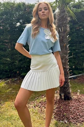 Trend Alaat Stili Women's White High Waist Side Zipper Pleated Woven Mini Skirt