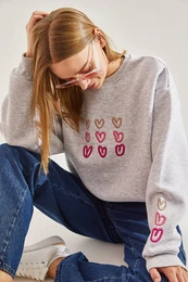 Women's Three Thread Raised Heart Printed Sweatshirt