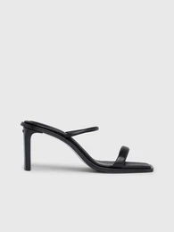 Black Women's Leather Heeled Sandals Heel Mule