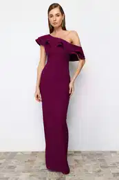Plum Woven Elegant Evening & Graduation Dress