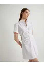 Mini Shirt Dress Window Detailed Buttoned Short Sleeve Cotton