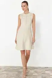 Stone Plain A-line Ruched Single Plate Midi Dress