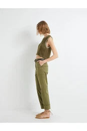 Carrot Trousers High Waist Pocket Detailed Cotton