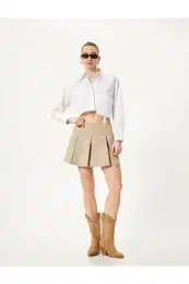 Pleated Mini Skirt with Cargo Pocket Cotton Normal Waist