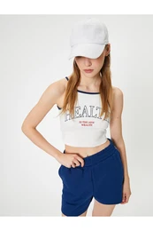 Crop Sports Athlete Slogan Printed Weightlifting Collar Strap Slim Fit