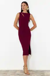 Plum Window/Cut Out Detailed Woven Dress