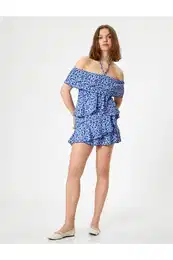 Mini Jumpsuit Floral Boat Neck Barbell Neck