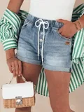 Črtast Denim kratke hlače za dame image