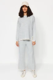 Gray Wide Fit Contrast Color Knitwear Two Piece Set