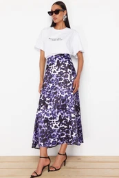 Purple Patterned Maxi Length Woven Skirt
