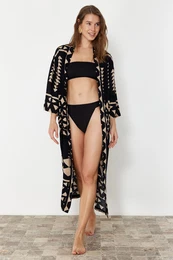Geometric Patterned Maxi Woven Beach Kimono & Caftan