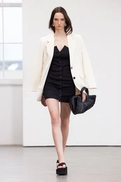 Limited Edition Black Straight Cut Strapless Collar Mini Woven Dress