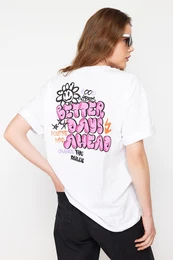 White 100% Cotton Back and Front Printed Oversize/Wide Knitted T-Shirt