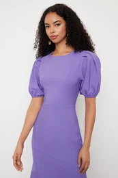 Lilac Bodycon Balloon Sleeve Midi Woven Dress