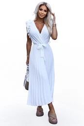 Women's pleated midi dress with a neckline and delicate ruffles