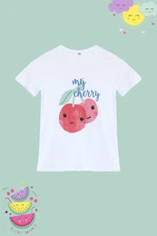 White Girl Fruit Patterned Cotton Knitted T-Shirt