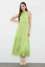 Green A-line Cut Out Detailed Viscose Midi Woven Midi Woven Dress