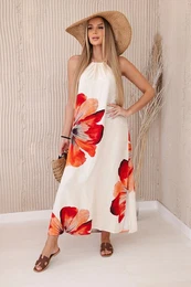 Dámské letní viskózové šaty se zavazováním - světle béžové