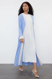 Lilac Color Blocked Long Woven Dressless One Piece Cap & Abaya & Abaya