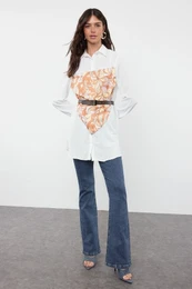White Accessory Shawl Detailed Woven Shirt