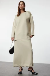 Mink Oversize Knitted Diver/Scuba Tunic-Skirt Set