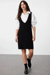 Black Hair Braided Knitwear Gilet Dress
