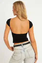 Women's Black Open Back Blouse