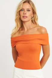 Women's Orange Madonna Collar Blouse CY340