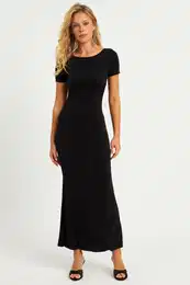 Women's Black Open Back Maxi Dress