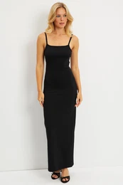 Women's Black Back Low-cut Midi Dress