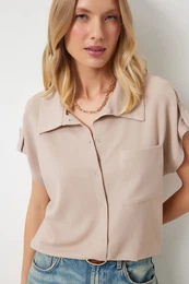Happiness stanbul Women's Cream Pocket Comfortable Knitted Shirt