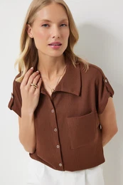 Happiness stanbul Women's Brown Pocket Comfortable Knitted Shirt