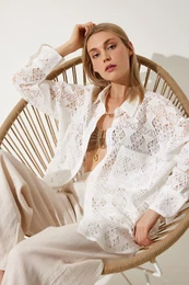 Happiness stanbul Women's White Premium Oversize Lace Shirt