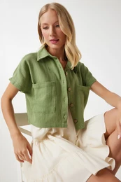 Happiness stanbul Women's Khaki Wide Pocket Textured Summer Bolero Jacket