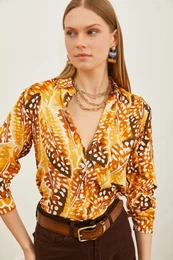 Women's Drop Mustard Patterned Woven Viscose Shirt