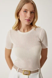 Happiness stanbul Women's Cream Light Transparent Knitwear Blouse