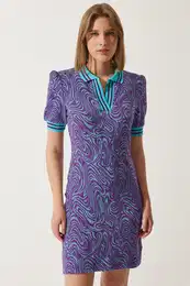 Happiness stanbul Women's Purple Patterned Polo Collar Knitwear Dress