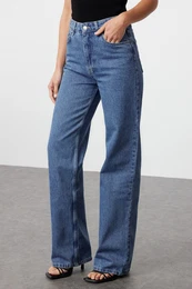 Blue High Waist Wide Leg Jeans