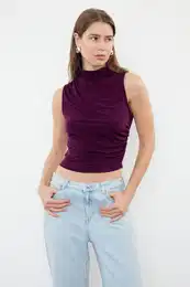 Damson Zero Arm Pleated Body-Smoothing Flexible Knitted Blouse