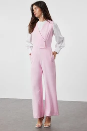 Pink Pearl Detailed Wide Leg Woven Jumpsuit