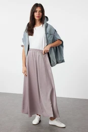 Lilac Shiny Fabric Woven Skirt