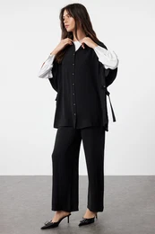 Black Eyelet Detailed Woven Aerobin Bottom-Top Set