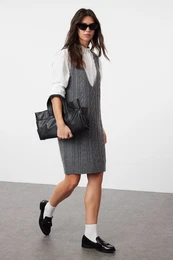 Anthracite Braided Knitwear Gilet Dress